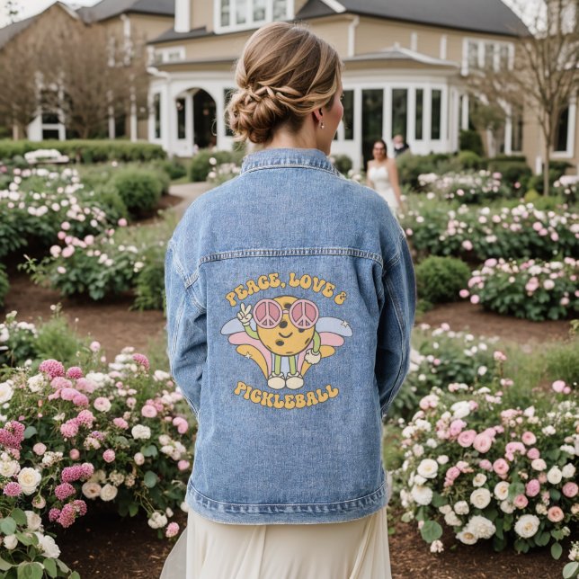 Super Retro Peace, Love & Pickleball Denim Jacket (Mariage Retour)