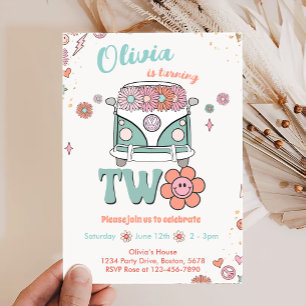 Super Retro Smile Flowers 2e Invitation d'annivers