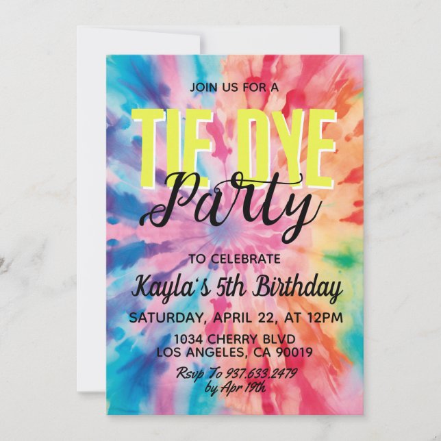 Super Retro Tie Dye Invitation Anniversaire (Devant)