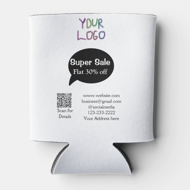 super sale business discount scan QR code details  Can Cooler (Front)