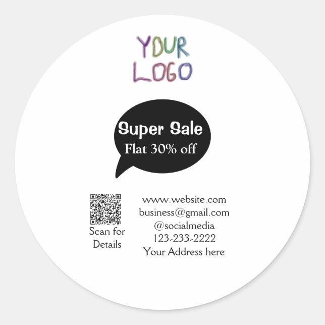 super sale business discount scan QR code details  Classic Round Sticker (Front)