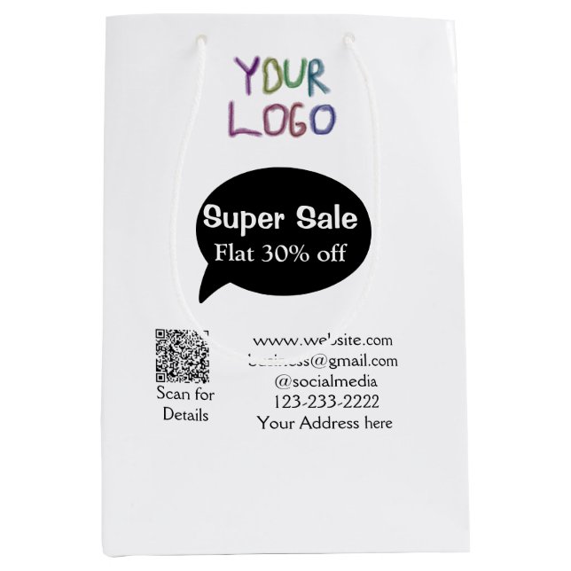 super sale business discount scan QR code details  Medium Gift Bag (Front)