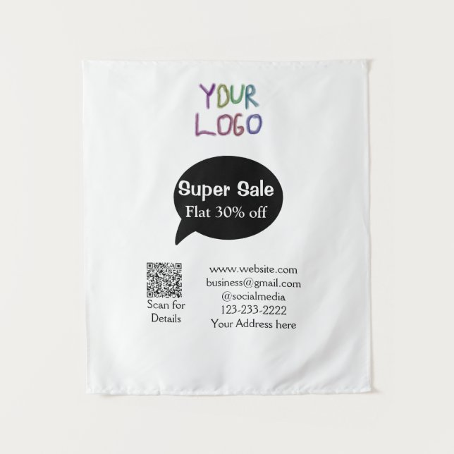 super sale business discount scan QR code details  Tapestry (Front)