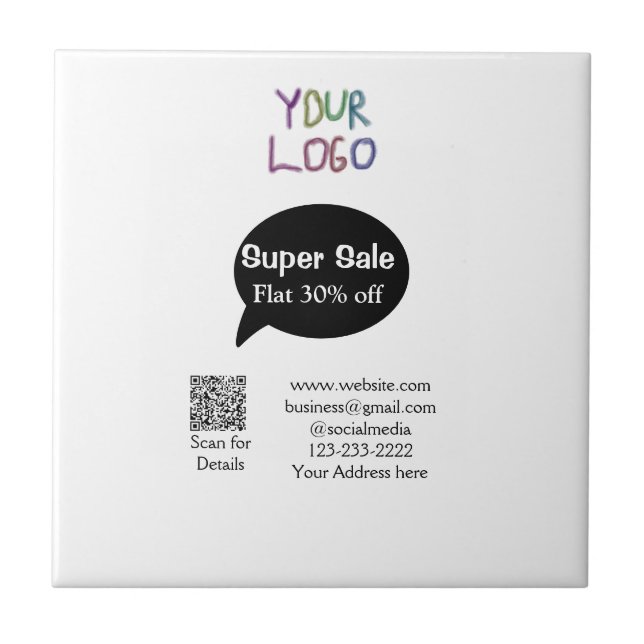 super sale business discount scan QR code details  Tile (Front)