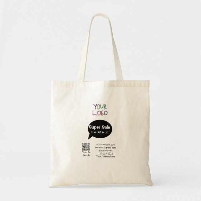 super sale business discount scan QR code details  Tote Bag (Front)