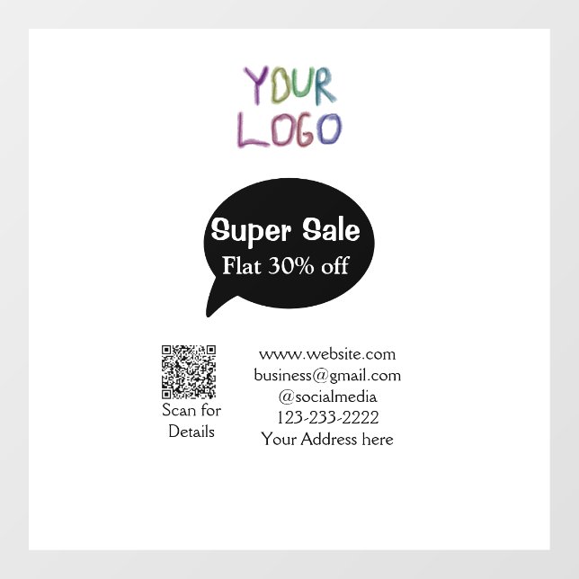 super sale business discount scan QR code details  Window Cling (Sheet)