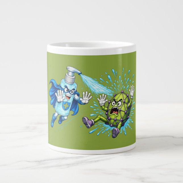 Super Sanitizer vs. Germ Monster  Large Coffee Mug (Front)