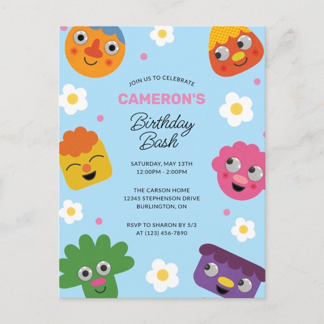 Super Simple | Noodle & Pals Blue Floral Birthday Postcard (Front)