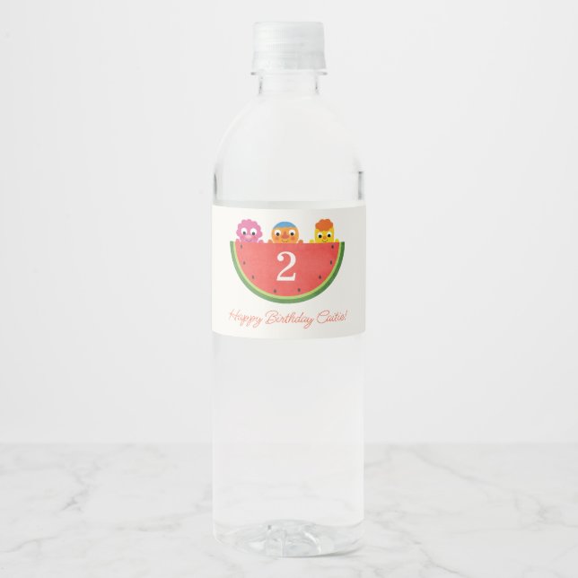 Super Simple | Noodle & Pals Watermelon Party Water Bottle Label (Front)