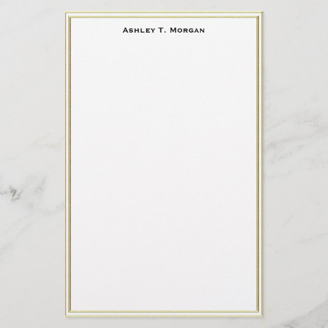Super Simplicity Double Gold Frame Wt Personalized Stationery (Front)