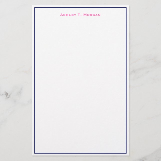 Super Simplicity Navy Hot Pink White DIY Frame Stationery (Front)