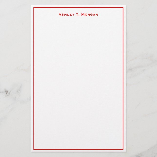Super Simplicity Red White Personalized DIY Frame Stationery (Front)