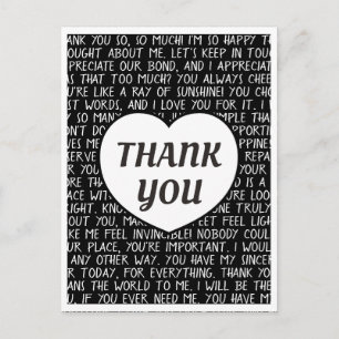 Super Sincere Black and White Thank You Postcard