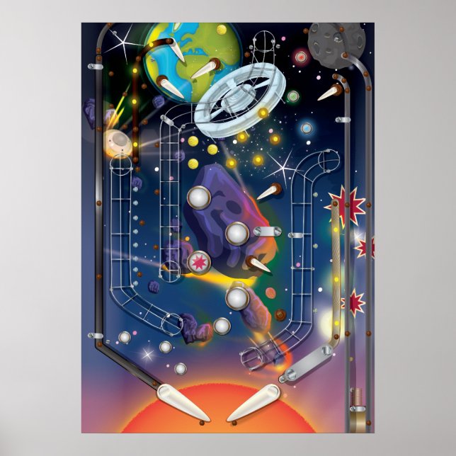 Super Space Pinball Machine Poster (Front)