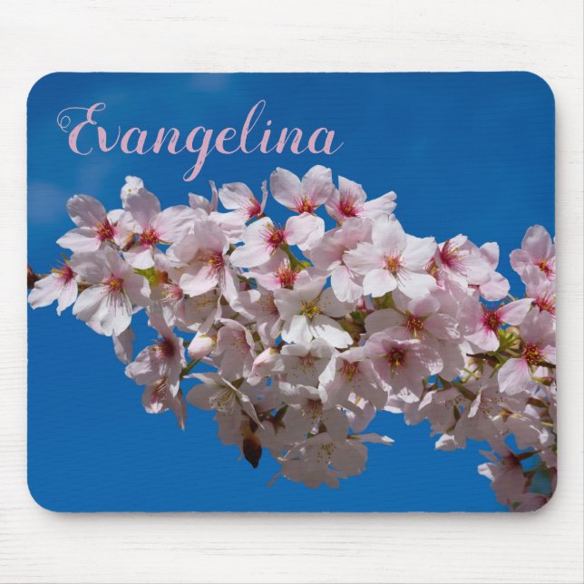 Super Spring Cherry Blossoms Sakura Custom Name Mouse Pad (Front)