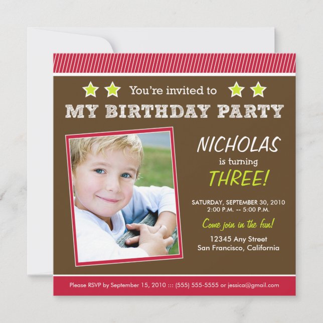 Super Star! Boy's Red Birthday Party Invitation (Front)