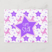 Super Star Dinosaur Postcard in Purple and Pink