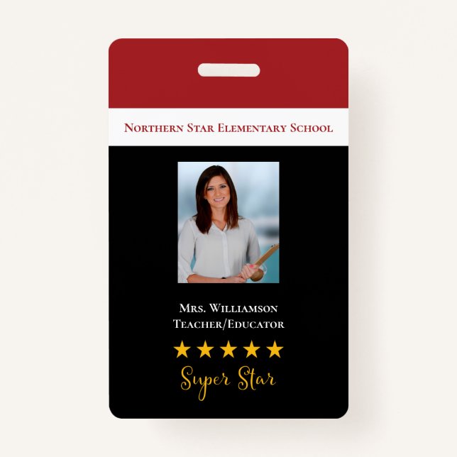Super Star School Teacher ID Photo Badge (Front)