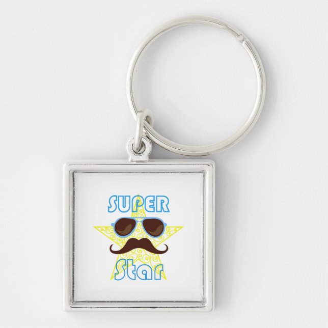 Super Star with sunglasses and mustache Keychain (Front)