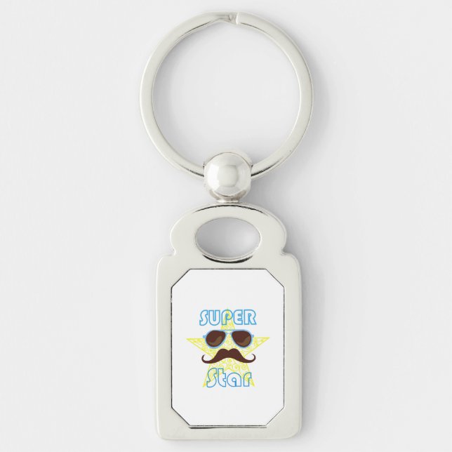 Super Star with sunglasses and mustache Keychain (Front)
