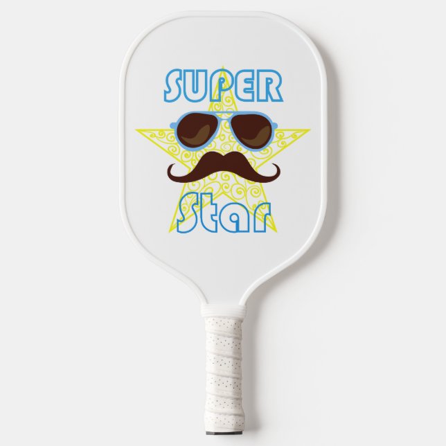 Super Star with sunglasses and mustache Pickleball Paddle (Front)