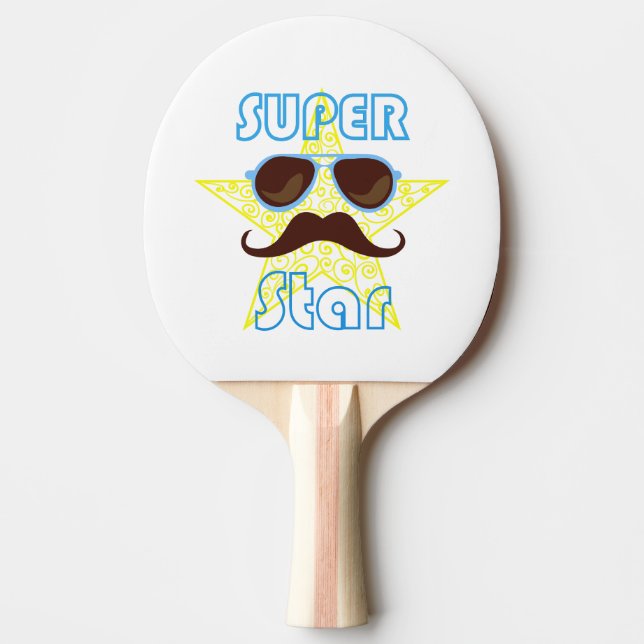 Super Star with sunglasses and mustache Ping Pong Paddle (Front)
