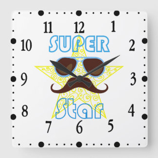 Super Star with sunglasses and mustache Square Wall Clock