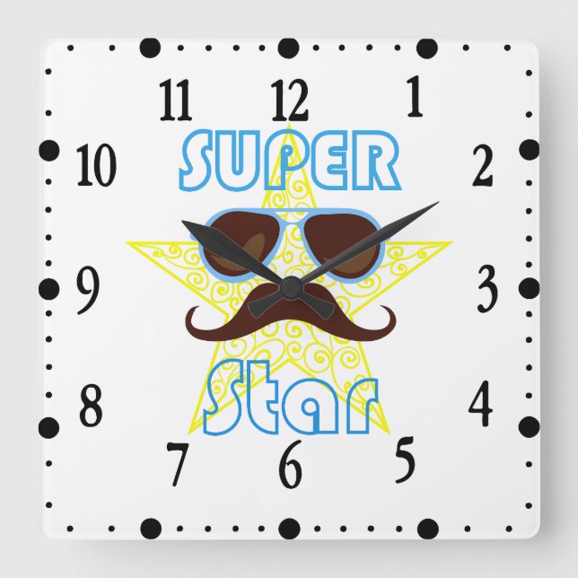 Super Star with sunglasses and mustache Square Wall Clock (Front)