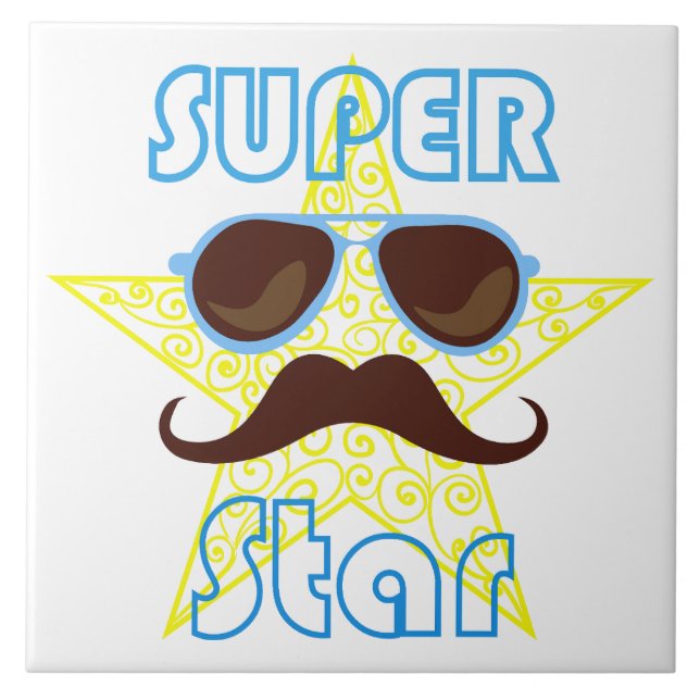 Super Star with sunglasses and mustache Tile (Front)