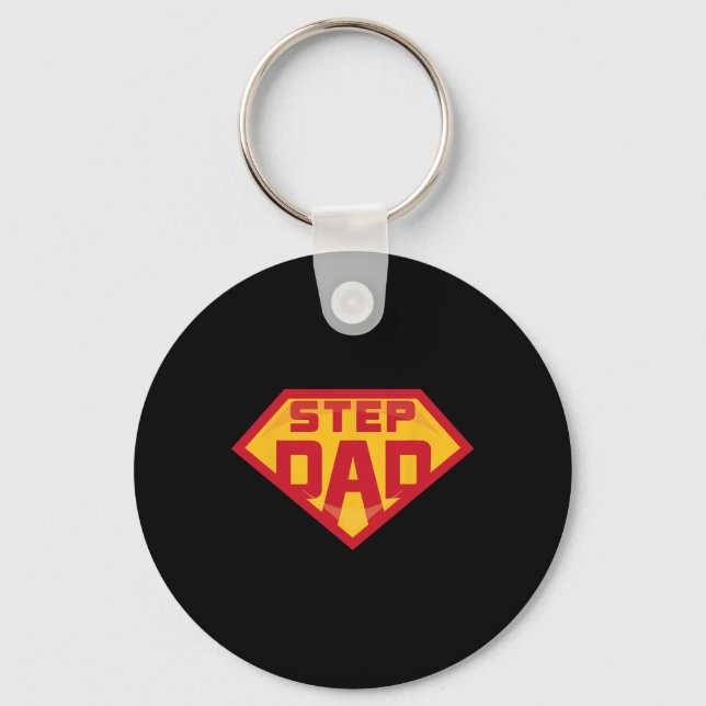 Super Stepdad Funny Hero Step Dad Birthday Fathers Keychain (Front)