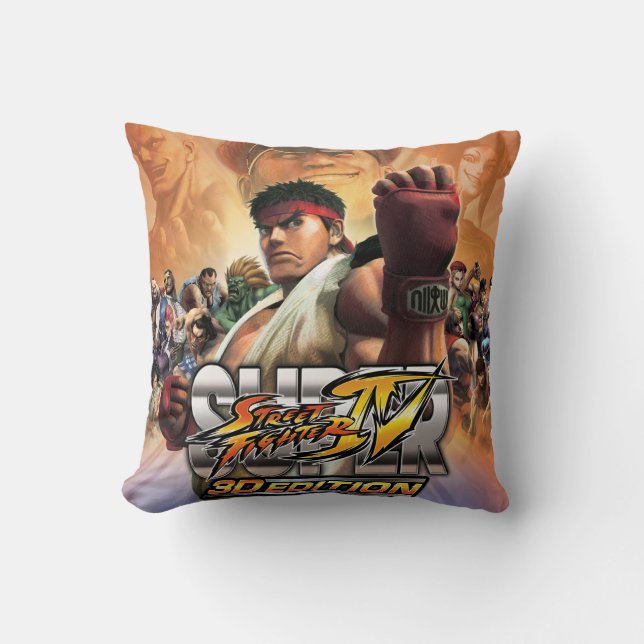 Super Street Fighter IV 3D Edition Box Art Throw Pillow (Front)