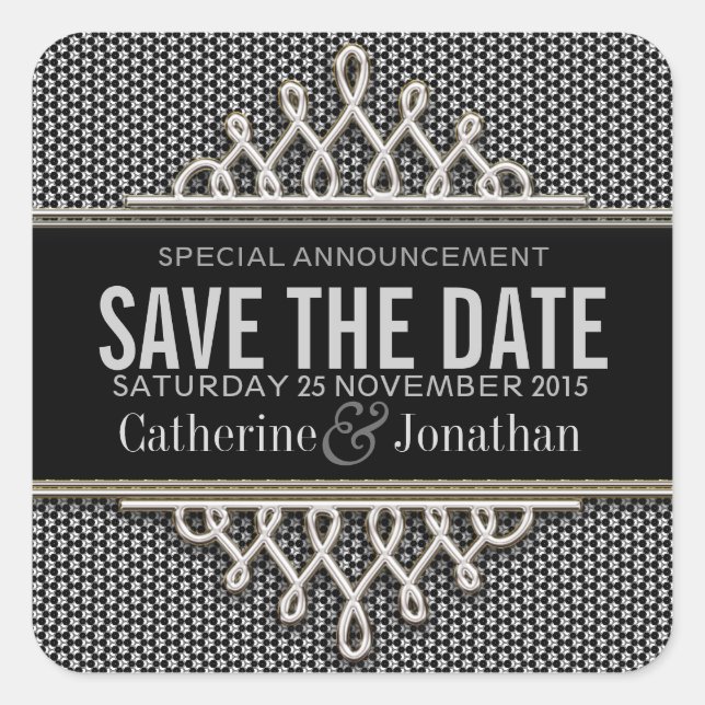 Super Style Black Silver Save the Date Sticker (Front)