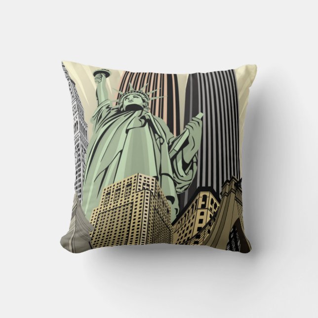 Super Stylized Cityscape NYC Throw Pillow (Front)