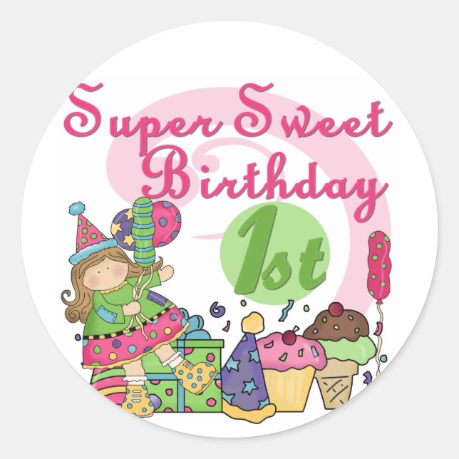 Super Sweet 1st Birthday T-shirts and Gifts Classic Round Sticker (Front)