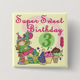 Super Sweet 3rd Birthday Tshirts and Gifts 2 Inch Square Button