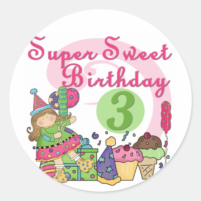 Super Sweet 3rd Birthday Tshirts and Gifts Classic Round Sticker (Front)