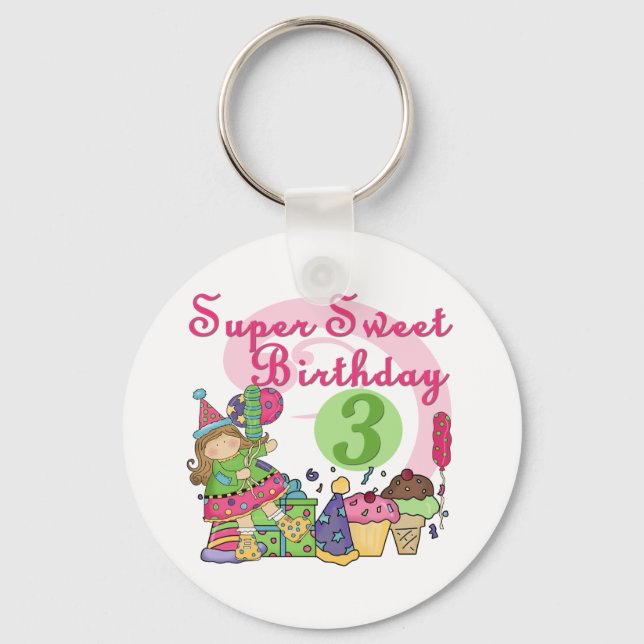 Super Sweet 3rd Birthday Tshirts and Gifts Keychain (Front)