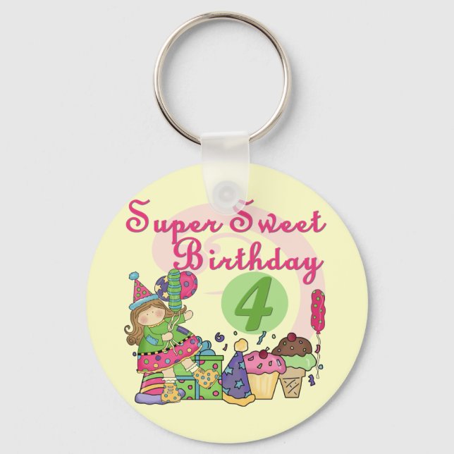 Super Sweet 4th Birthday T-shirts and Gifts Keychain (Front)