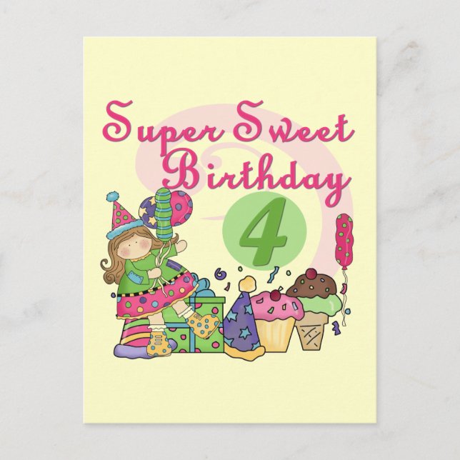 Super Sweet 4th Birthday T-shirts and Gifts Postcard (Front)