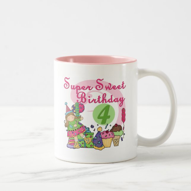 Super Sweet 4th Birthday T-shirts and Gifts Two-Tone Coffee Mug (Right)