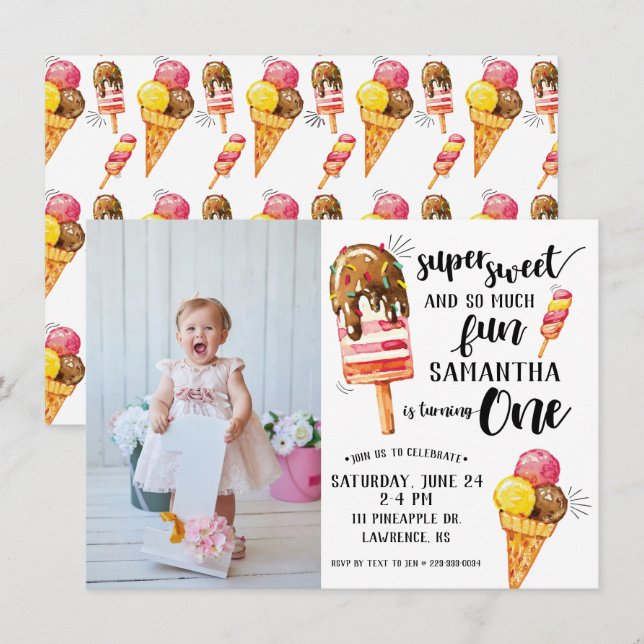 Super Sweet Ice Cream Invitation premier anniversa (Devant / Derrière)