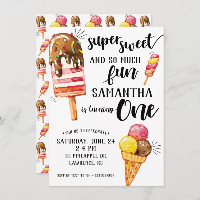 Super Sweet Ice Cream Invitation premier anniversa (Devant / Derrière)
