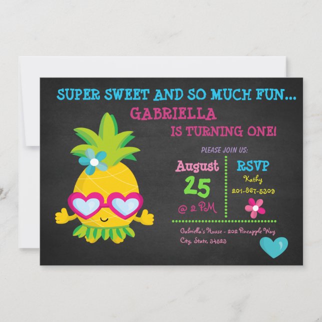 Super Sweet Pineapple First Birthday Invitation (Front)
