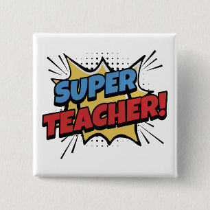 Super Teacher Comic Style 2 Inch Square Button