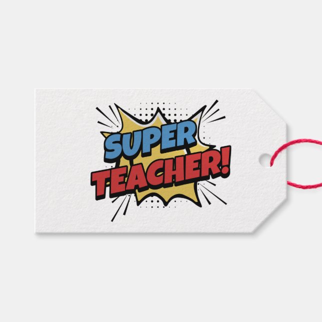 Super Teacher Comic Style Gift Tags (Front (Horizontal))