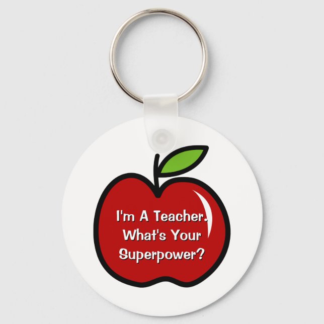 Super teacher keychain with red apple (Front)