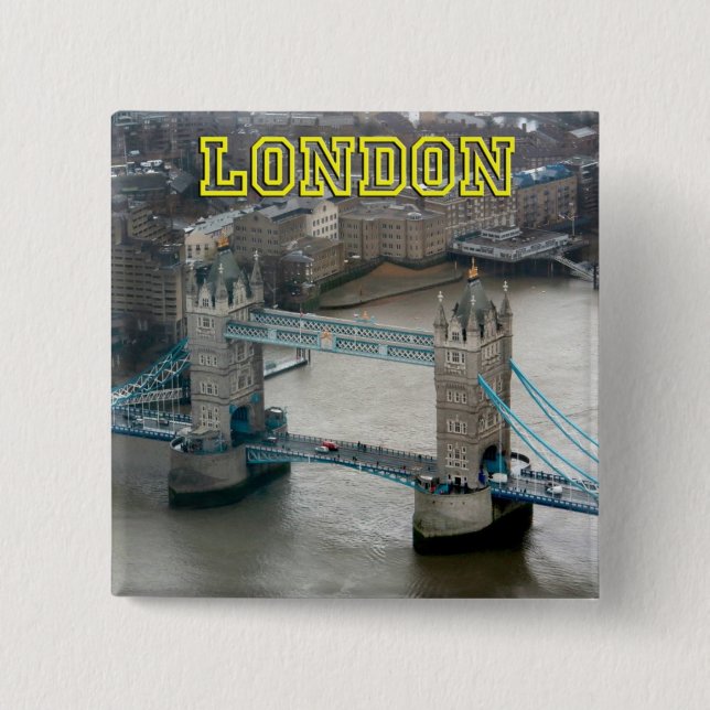 Super! Tower Bridge London 2 Inch Square Button (Front)