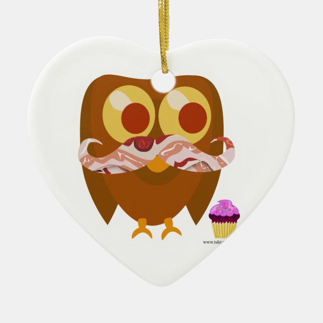 Super Trendy Bacon Moustache Owl Ceramic Ornament (Front)