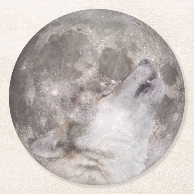 Super Wolf Moon Round Paper Coaster (Front)