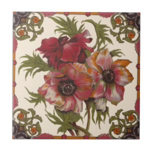 Superb Antique Poppies c1890 Warm Colours Repro Tile